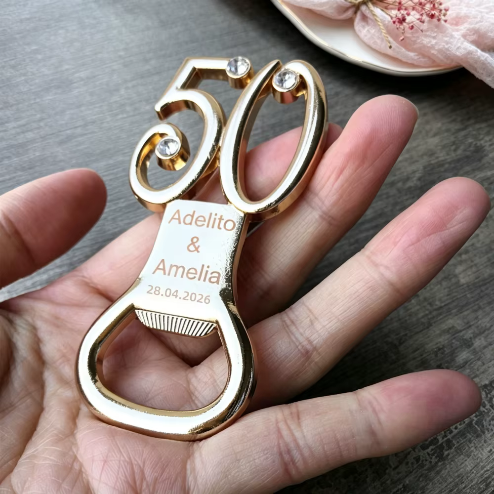 Ouvre-bouteille doré 50 ans pour 50e anniversaire