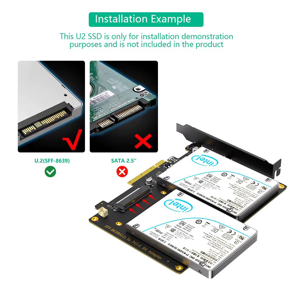 Adaptateur touristes U.2 SSD vers PCIe 4.0 X8