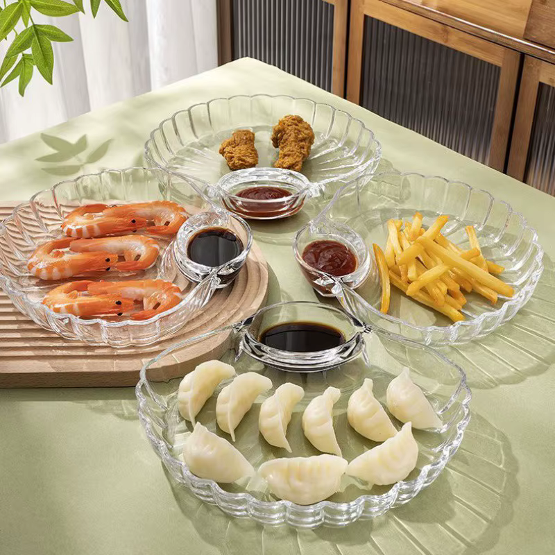 Assiette transparente en forme de coquille, de qualité alimentaire, pour la sauce aux raviolis, plateaux créatifs en plastique, accessoires de cuisine