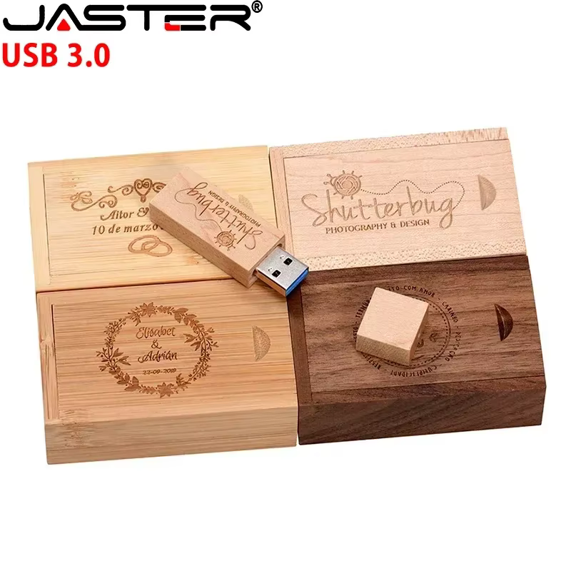 10 PCS LOT USB 3.0 LOGO personnalisé gratuit USB en bois avec boîte clé USB clé USB 4GB 8GB 16GB 32GB 64GB clé mémoire pour cadeau