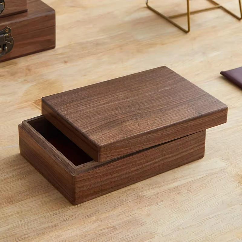 Boîtes de rangement en noyer noir, rangement de bureau rétro avec serrure, bijoux et débris ménagers, boîte de rangement en bois massif