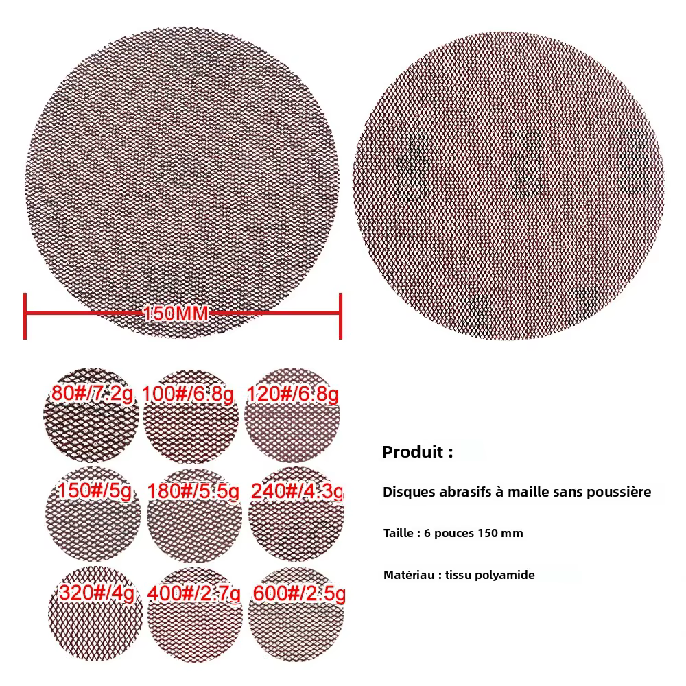 Disques de ponçage en filet Anti-poussière