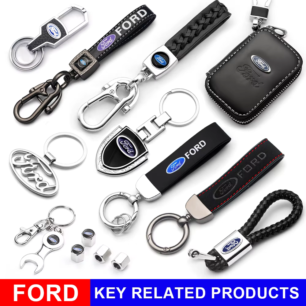 Porte-clés en métal et cuir pour voiture Ford