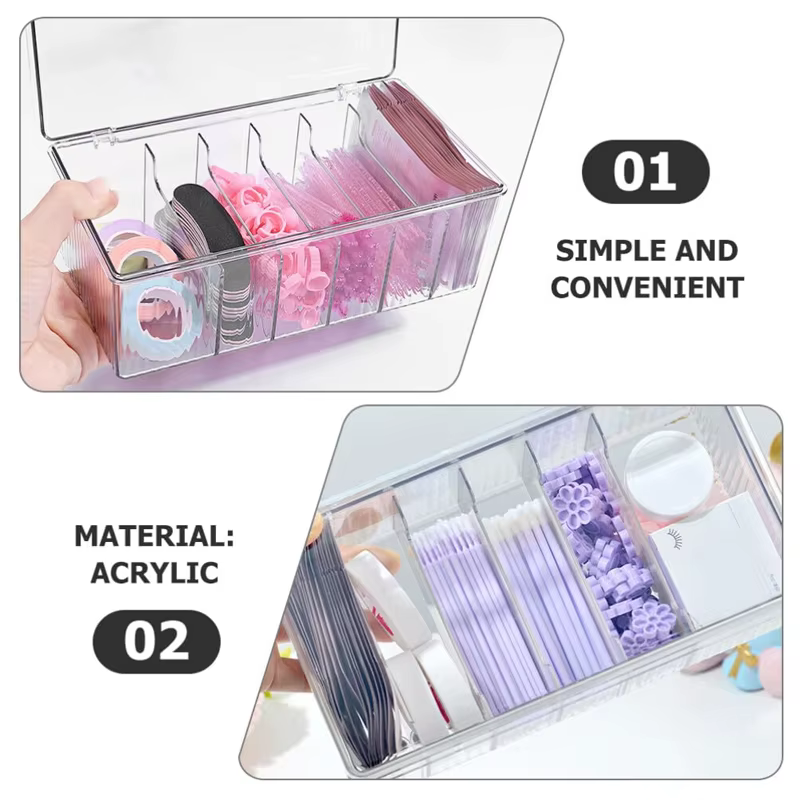 Boîte de rangement de cils avec couvercle, outil d'organisation de cosmétiques de bureau, support de boîtier Transparent en acrylique exclusivement pour les fournitures de maquillage