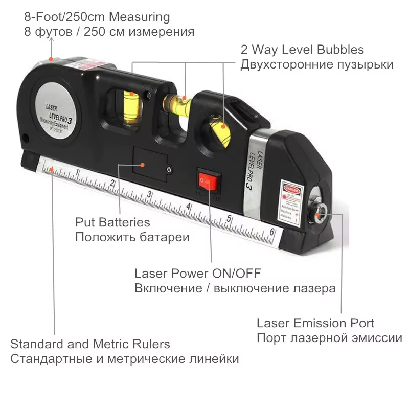 Niveau Laser Horizon mesure verticale 8 pieds aligneur règles Standard et métriques