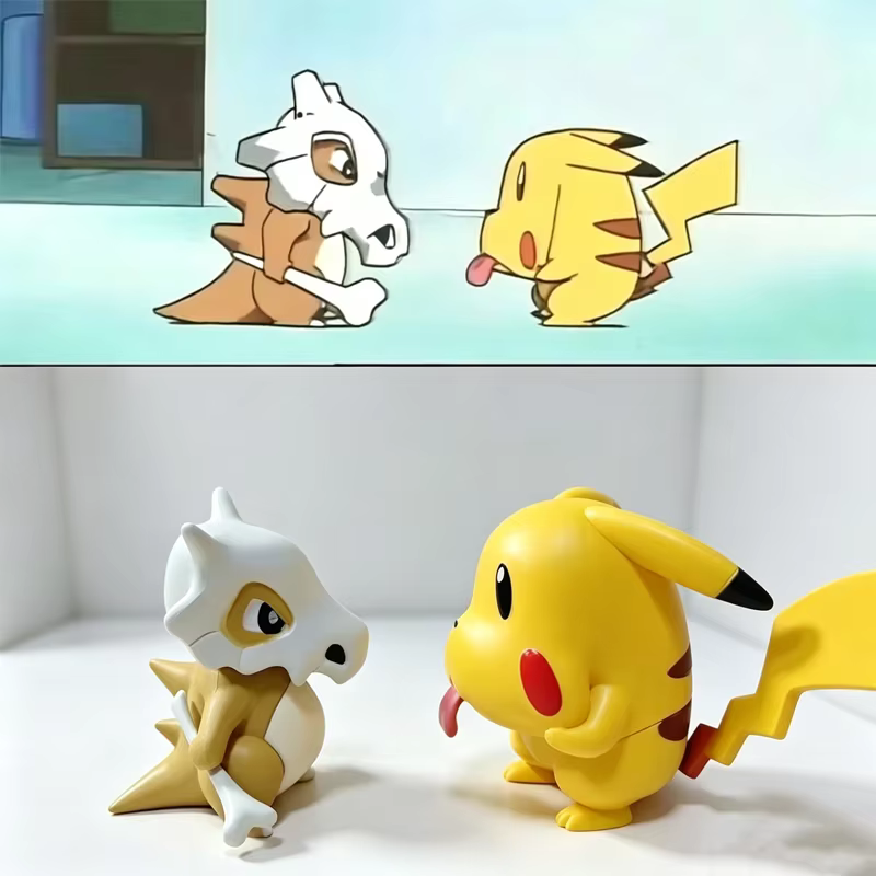 Ensemble de figurines Cubone Pikachu, statue de scène d'anime classique, version Q, modèle de collection Pocket Monster, jouet décoratif de bureau de dessin animé