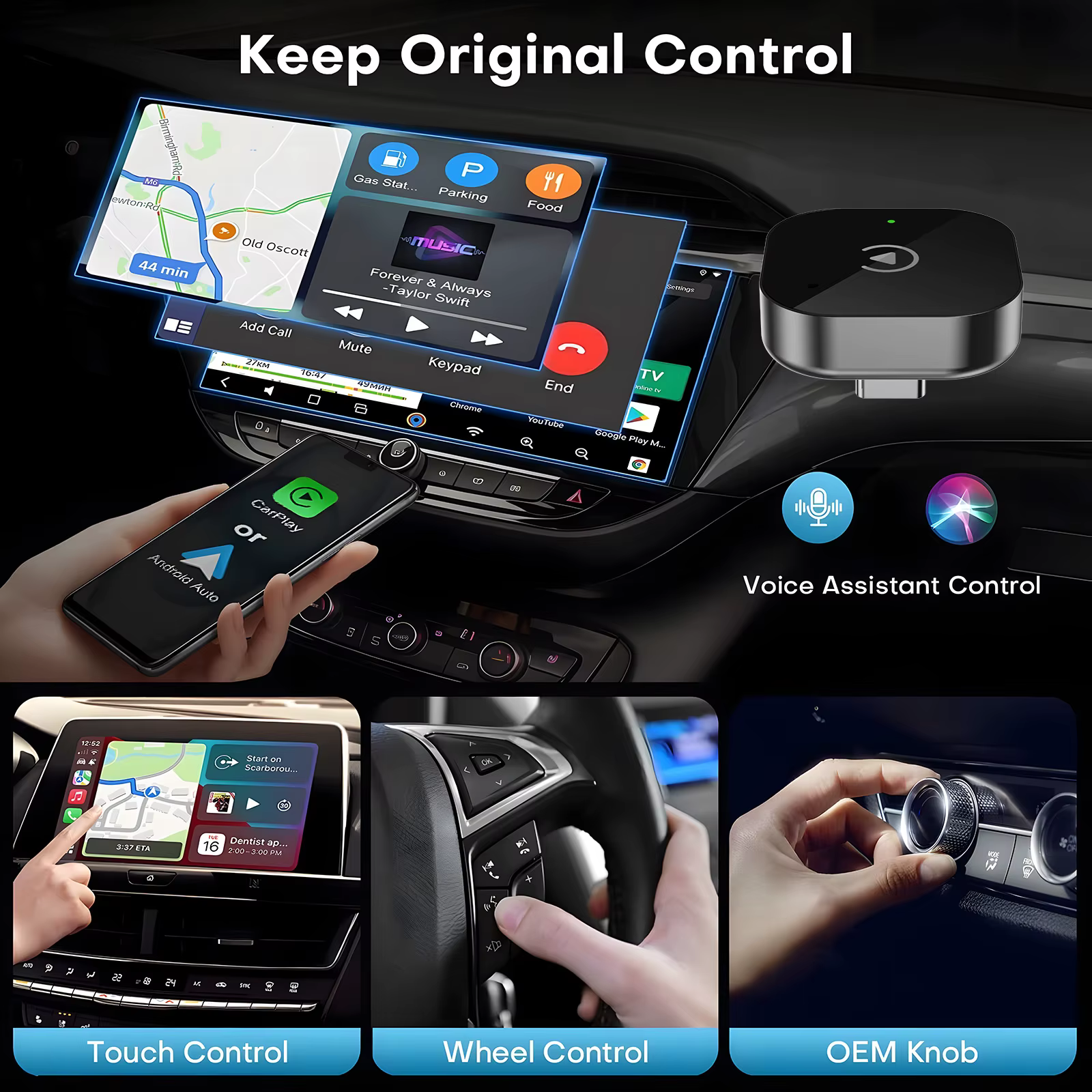 Adaptateur sans fil USB C 2-en-1 amélioré pour CarPlay et Android Auto