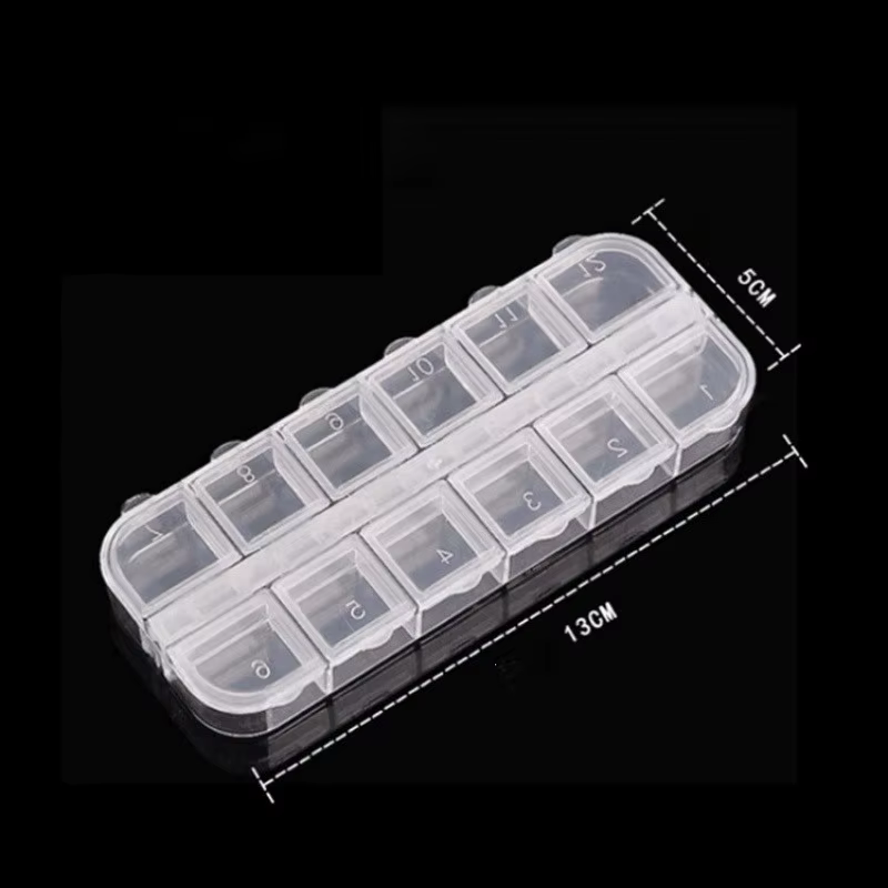 Boîte de rangement d'accessoires de Nail Art, boîte de rangement rectangulaire en plastique Transparent à 12 grilles, boîte de rangement détachable, ensemble d'outils de bricolage 1 pièces