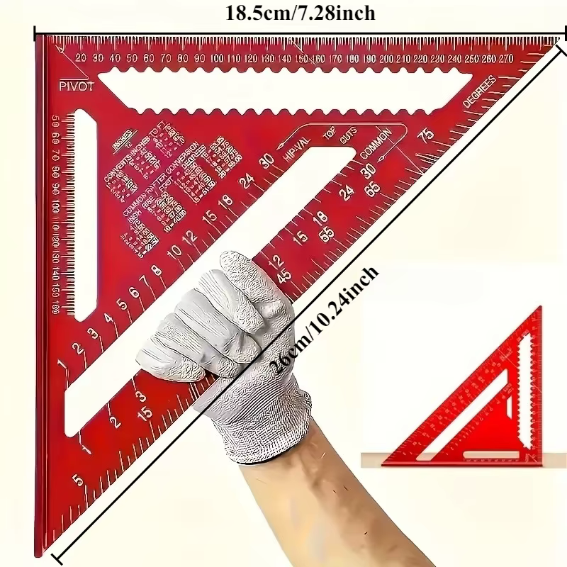 Carré en aluminium de précision-règle triangulaire rouge pour le travail du bois