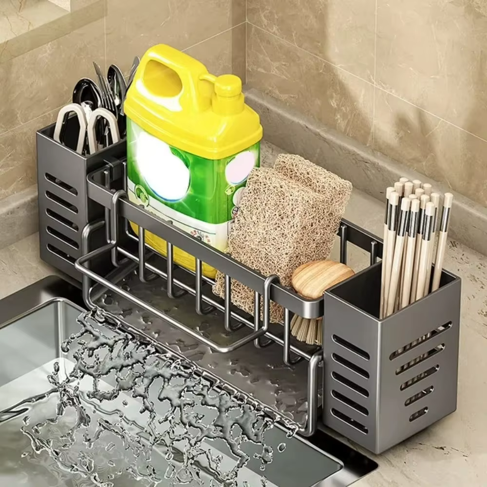 Étagère de rangement pour évier de cuisine en acier inoxydable