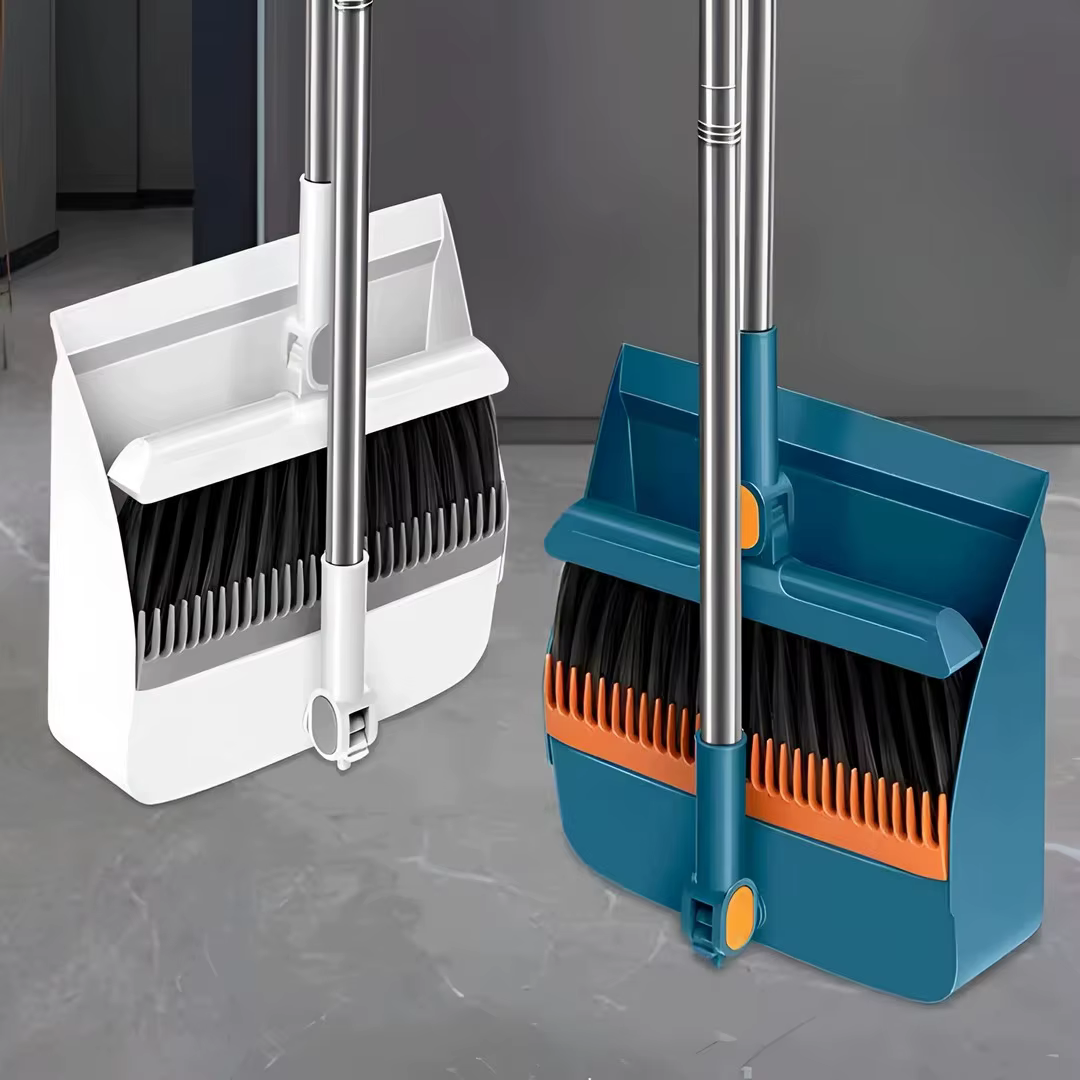 Balai avec pelle à poussière, manche long réglable, balai sur pied et pelle à poussière pour balayage intérieur et extérieur, maison, bureau, cuisine