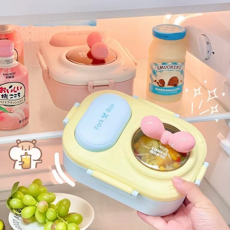 Boîte à Bento à imprimé cœur pour femmes et adolescents – Récipient à déjeuner portable de style macaron