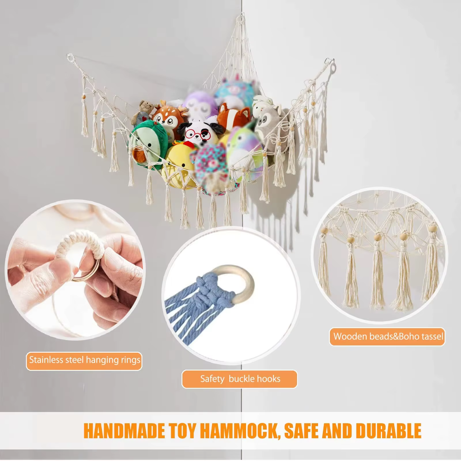 Hamac mural d'angle pour jouets, filet de rangement suspendu pour chambre, hamac pour poupées, décoration murale de fond de pièce