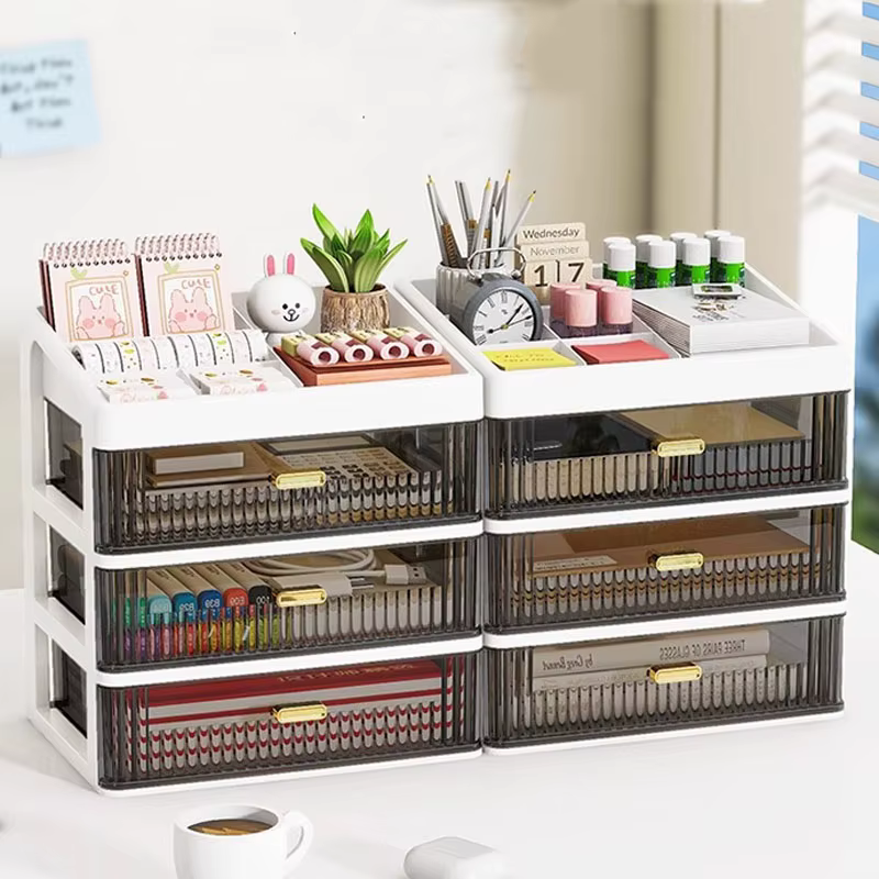 Tiroir de rangement de bureau, organisateur de papeterie Transparent, fournitures de bureau, boîte d'accessoires, boîtes d'organisation en plastique pour l'école