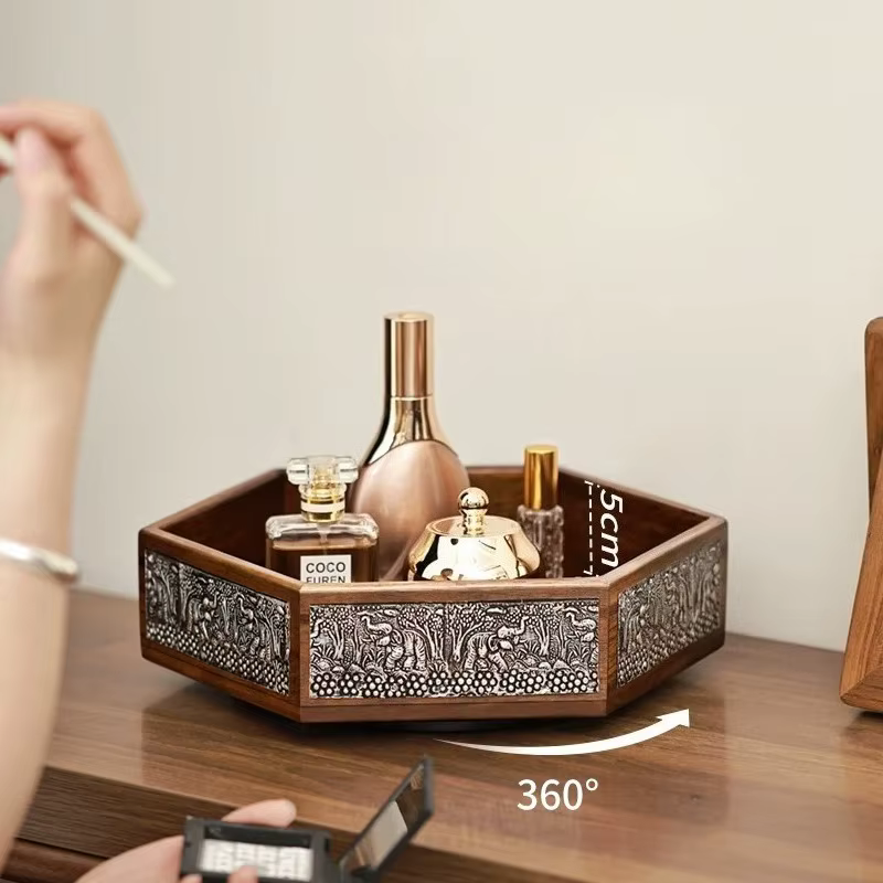 Boîte de rangement rotative rétro en bois massif
