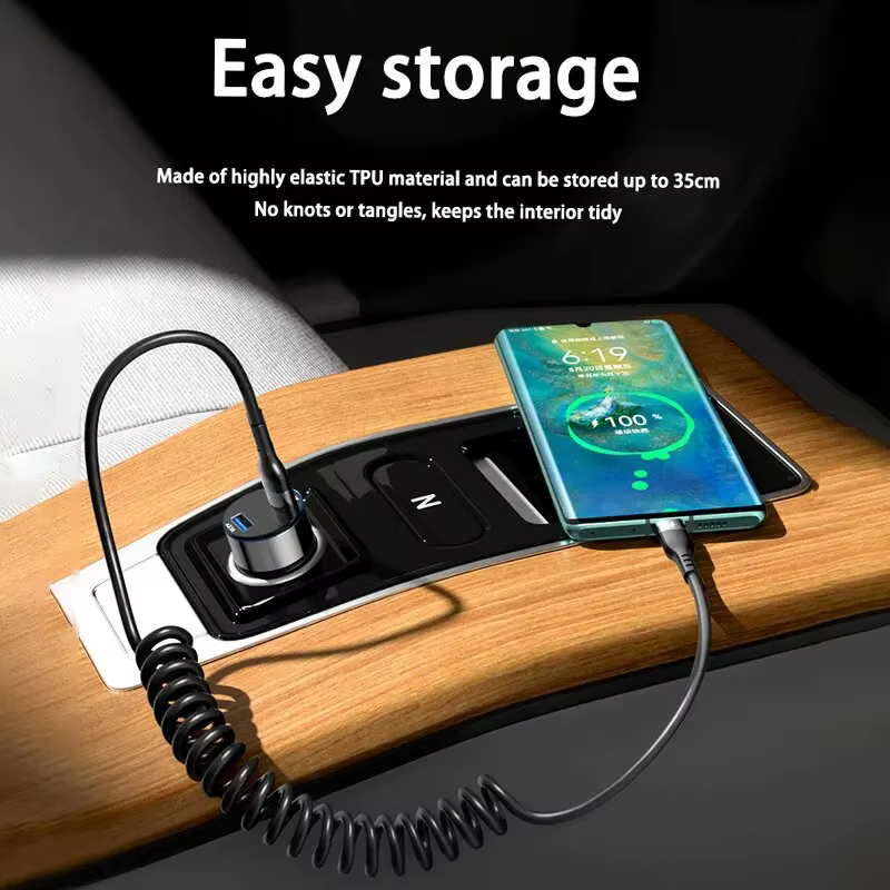 Câble télescopique à ressort USB Type C 66W pour voiture 5A