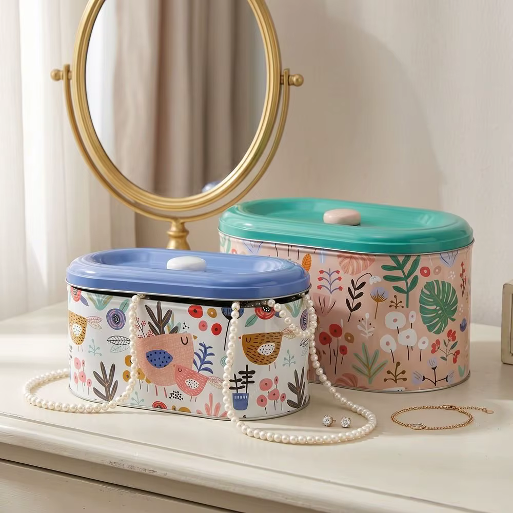 Lot de 2 boîtes de rangement en fer blanc de style européen