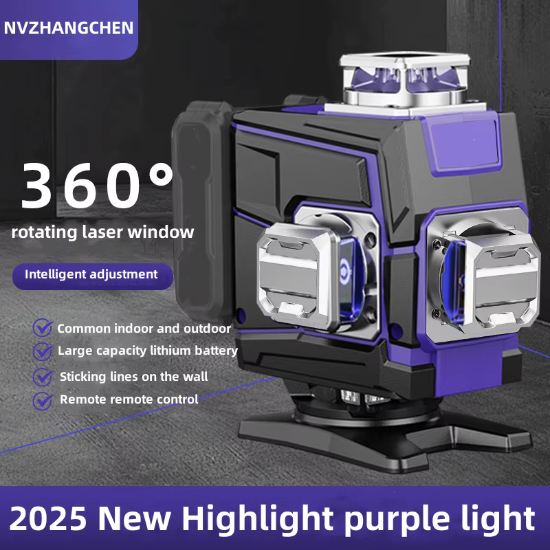Niveau laser 12/16 lignes 3D/4D faisceau lumineux violet auto-nivelant