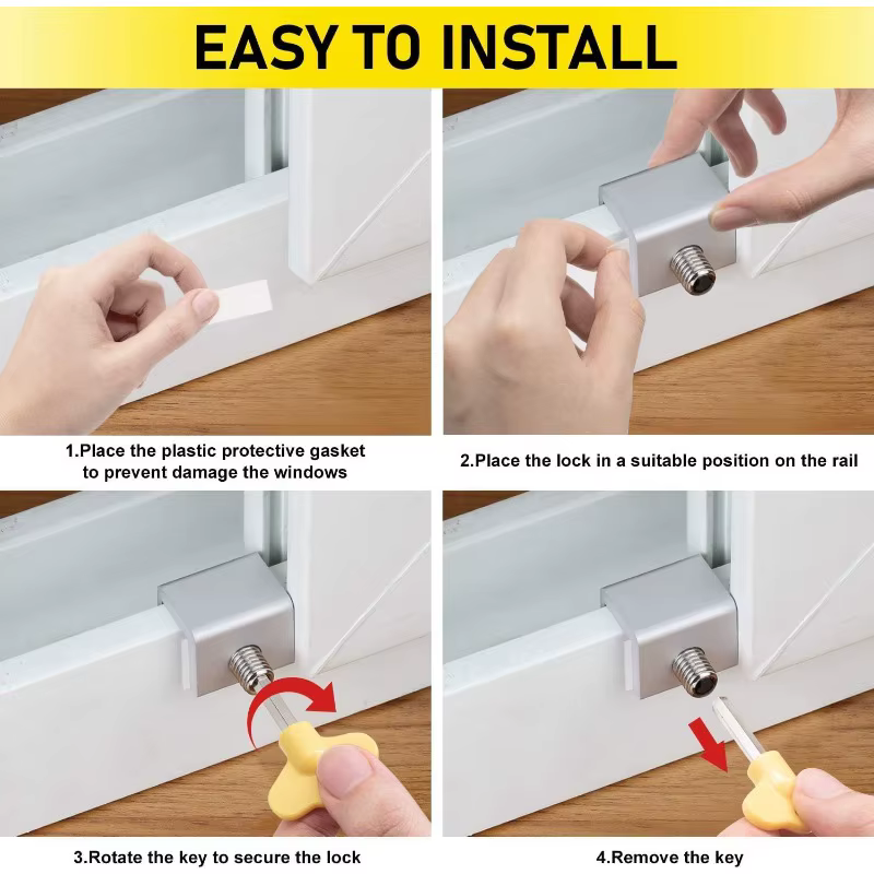 Serrure de fenêtre, serrure de porte coulissante réglable avec clé