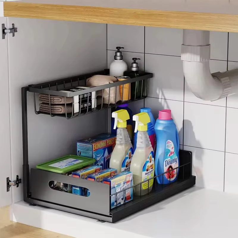 Outil magique de rangement de cuisine! Panier extractible Double couche sous l'évier