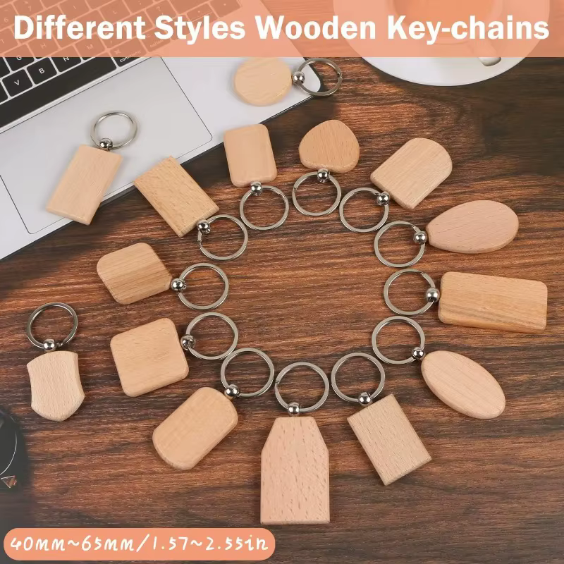 Logo gratuit 10 pièces porte-clés en bois inachevé vierges porte-clés en bois porte-clés pour bricolage artisanat cadeau pour gravure Laser porte-clés cadeau