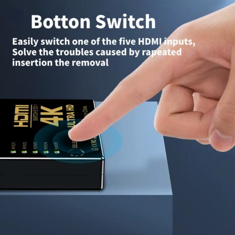 Commutateur vidéo HDMI avec télécommande IR, 5 entrées, 1 sortie, commutateurs HDMI pour Xbox, PS4, DVD, HDTV, PC, ordinateur portable, TV, 5x1, HD, 4K