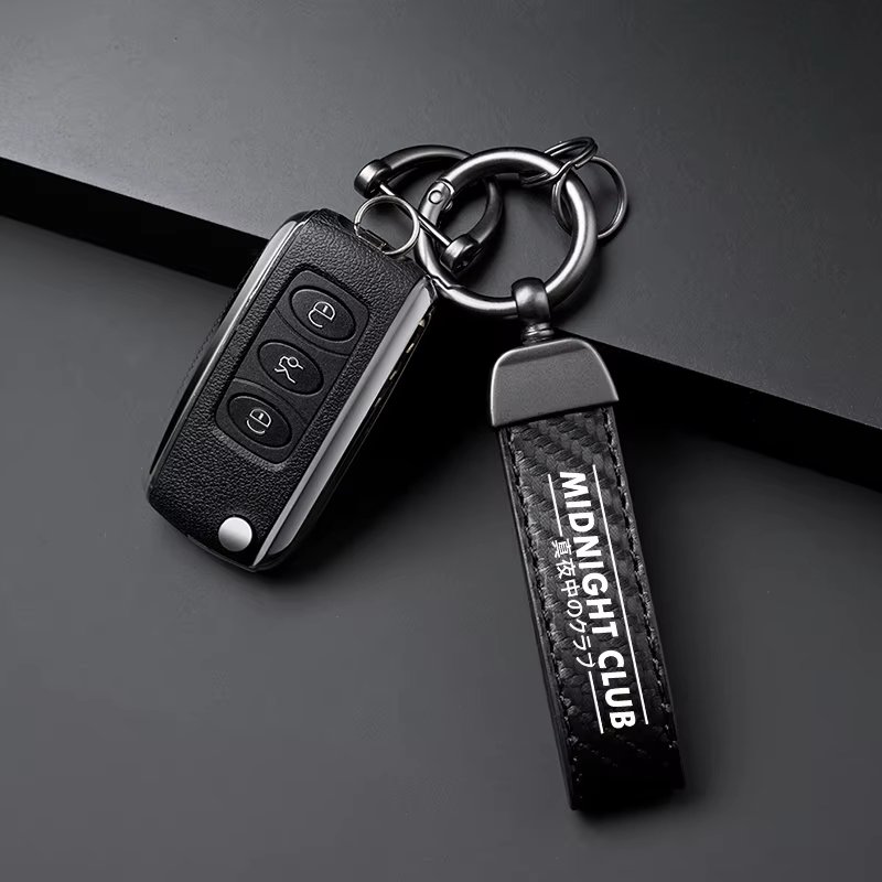 Porte-clés de voiture en cuir et Fiber de carbone avec logo du Club de minuit