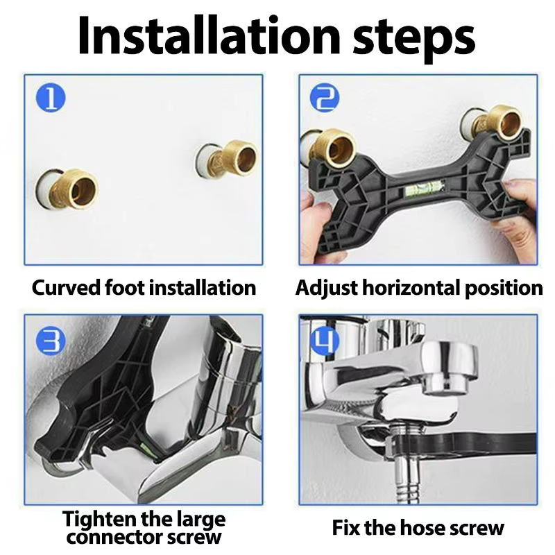 Clé à double tête avec niveau intégré pour l'installation de robinets de douche