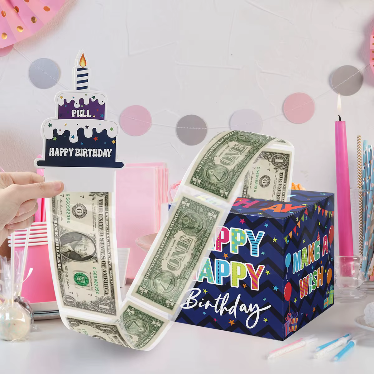 Coffret cadeau d'anniversaire avec carte à gâteau, 1 pièce, tirelire à pompage drôle, cadeaux d'anniversaire créatifs pour hommes et femmes Décor de fête d'anniversaire