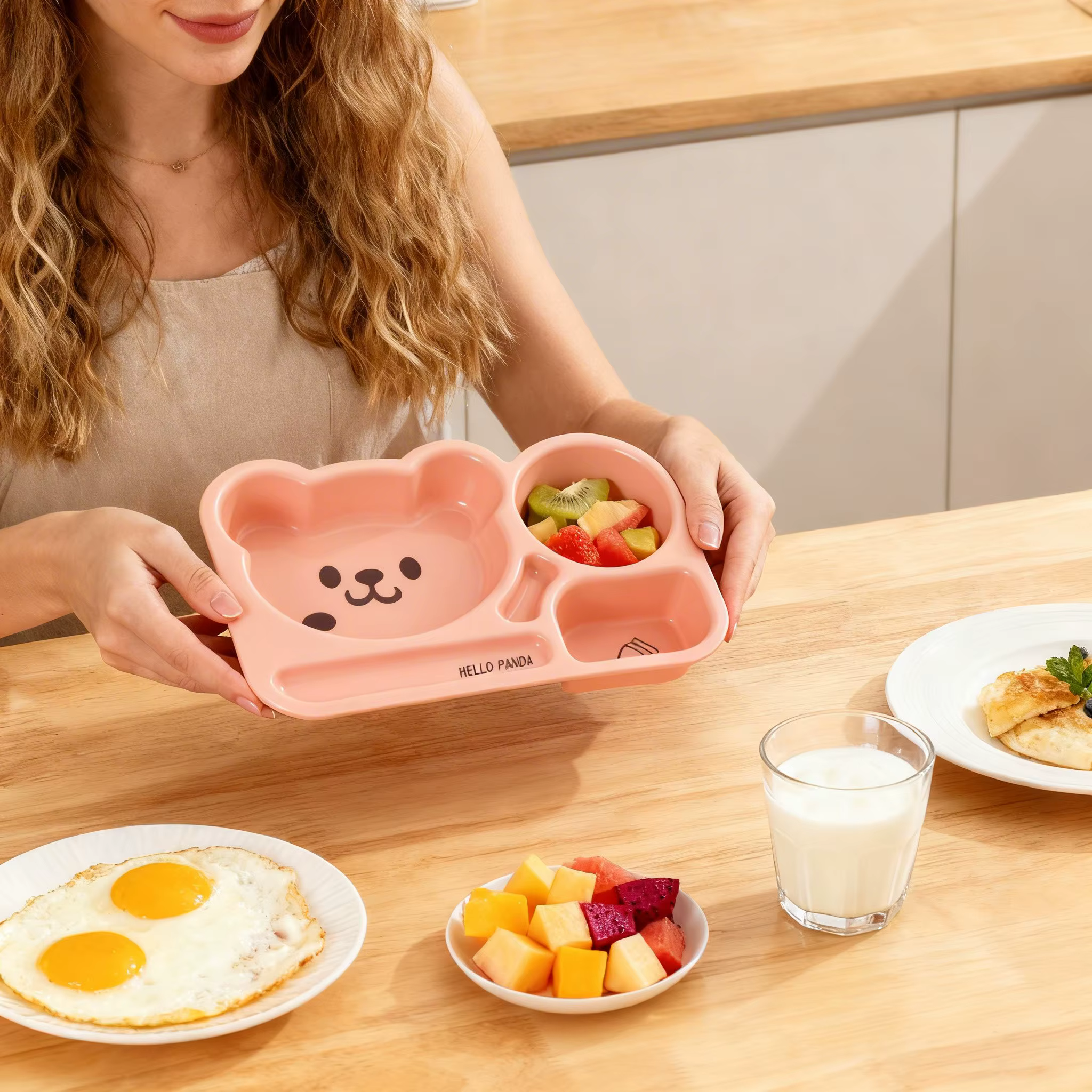 Assiette à dîner en plastique à compartiments, grande capacité, pour enfants, assiette à fruits et salades, assiette à petit-déjeuner réutilisable, compatible micro-ondes