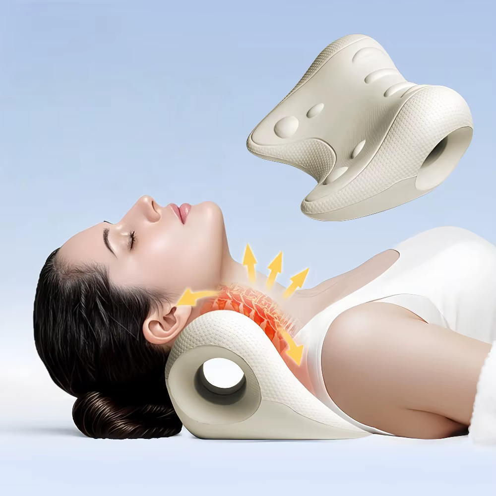 Oreiller de massage cervical en forme de U, contour ergonomique, relaxation de la fatigue, relaxant pour le cou et les épaules, utilisation polyvalente, oreiller à acupression