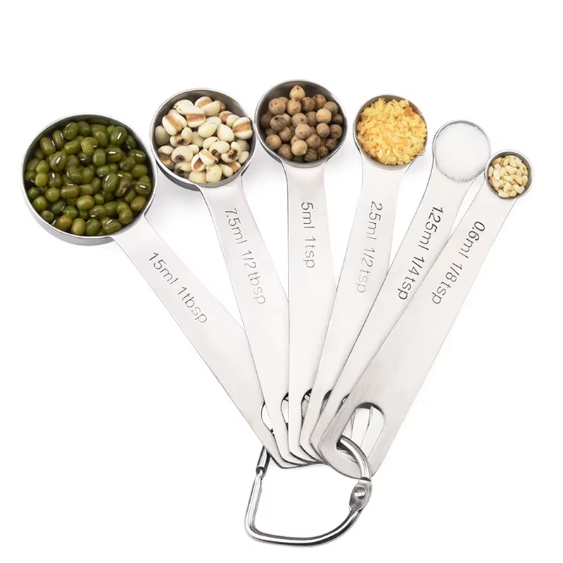 Ensemble de cuillères à mesurer en acier inoxydable de qualité alimentaire, sucre, café en poudre, cuillère à mesurer pour épices, outils de cuisine, accessoires de cuisson, 6 pièces/ensemble