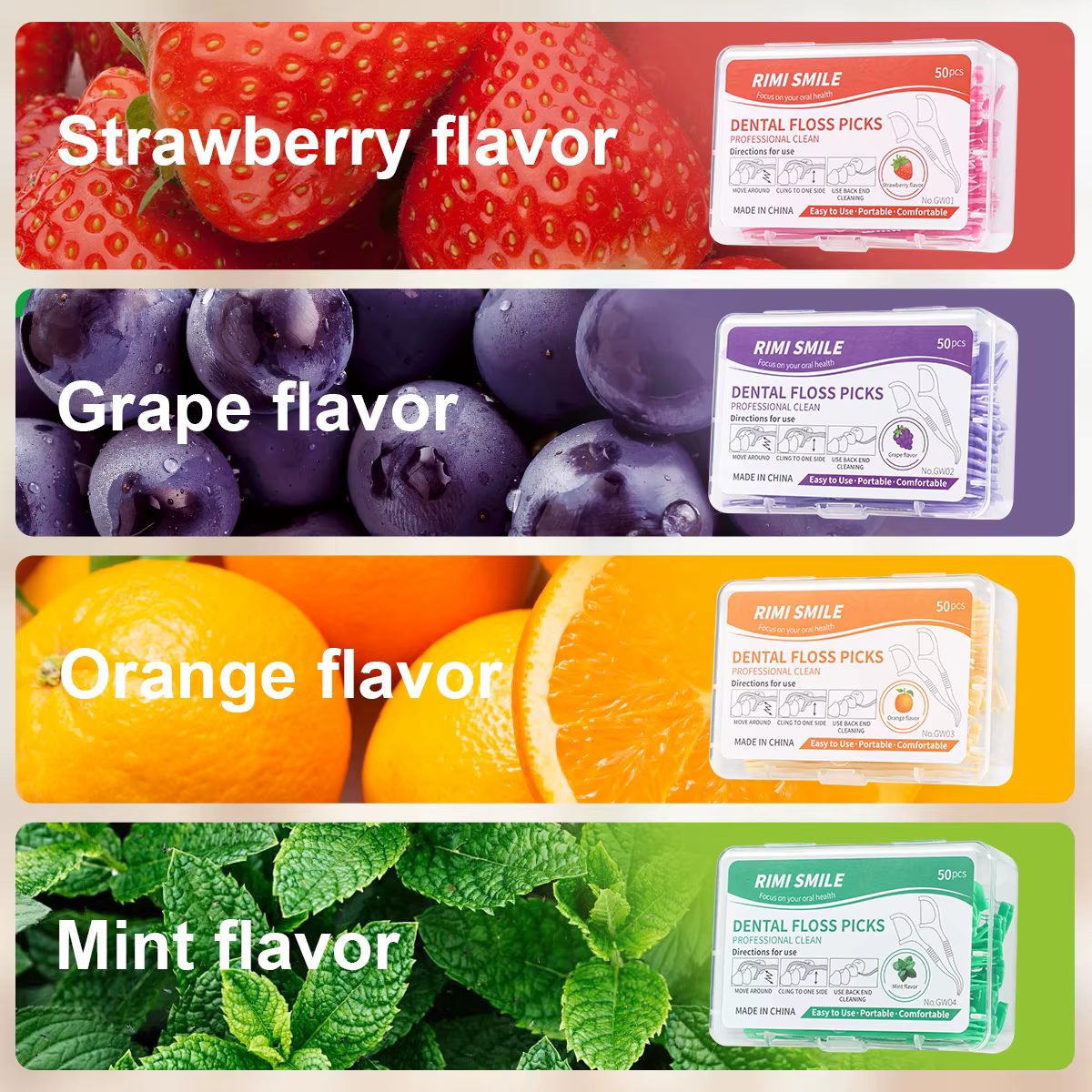 Vente chaude-50 pièces/boîte-bâton de fil dentaire aromatisé aux fruits