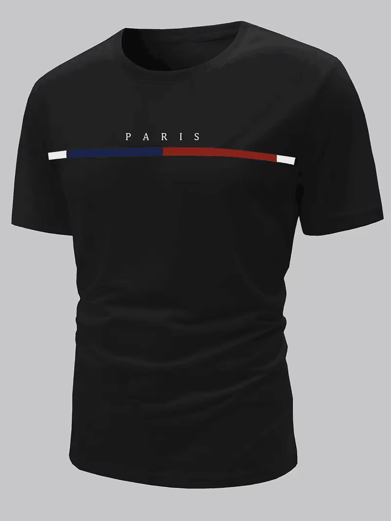 T-shirt à motifs College sur le thème de Paris, vêtements d'été pour hommes