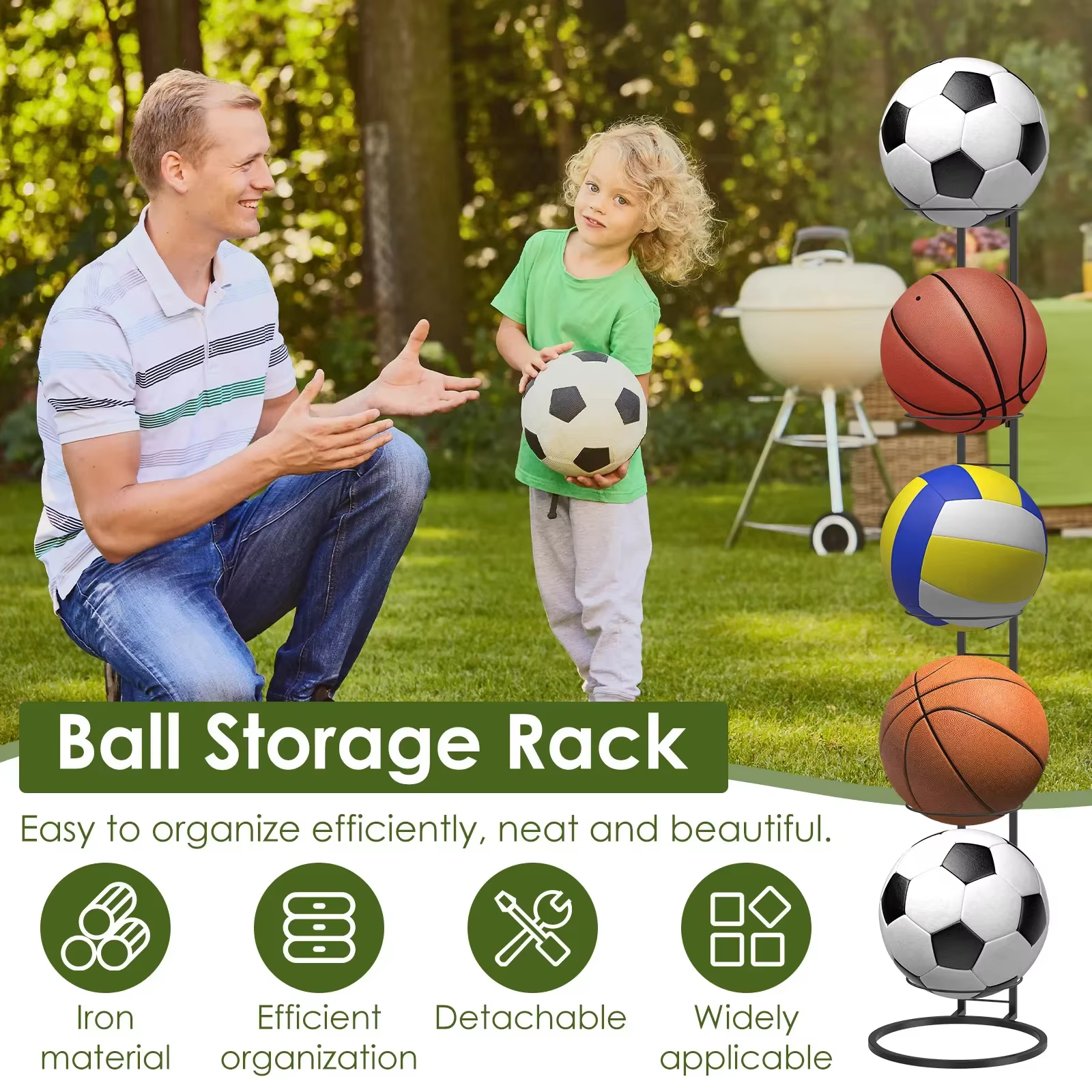 Support de rangement pour ballons de sport à 5 niveaux