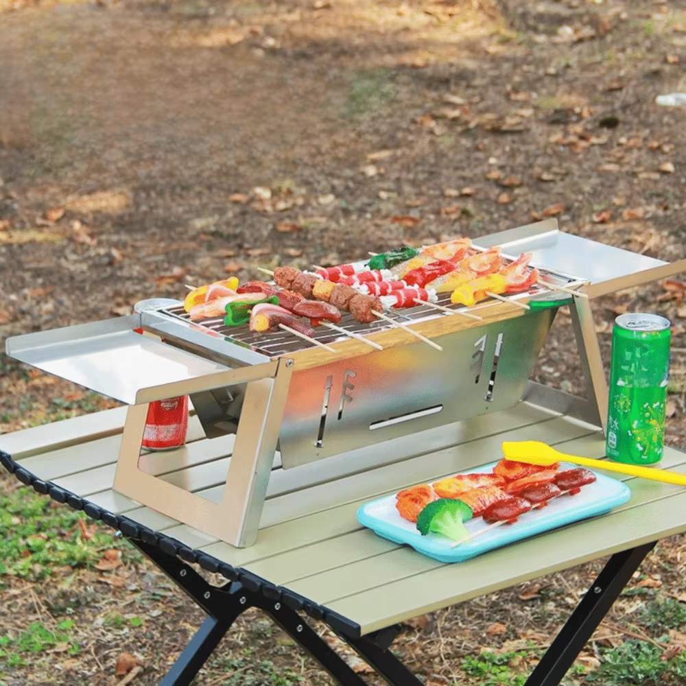 Barbecue pliable en acier inoxydable Réglage de la chaleur réglable Grille extensible