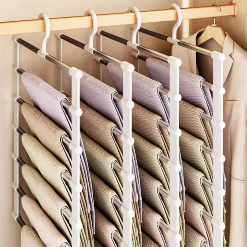 Porte-pantalons 7/5 niveaux pour l'organisation des vêtements à la maison, support de rangement antidérapant pour armoire