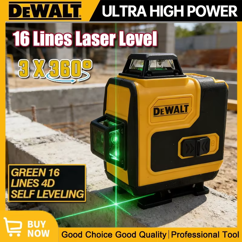 Niveau laser Dewalt 360° vert 16 lignes 4D auto-nivelant 360° horizontal vertical faisceau super puissant outils de construction originaux