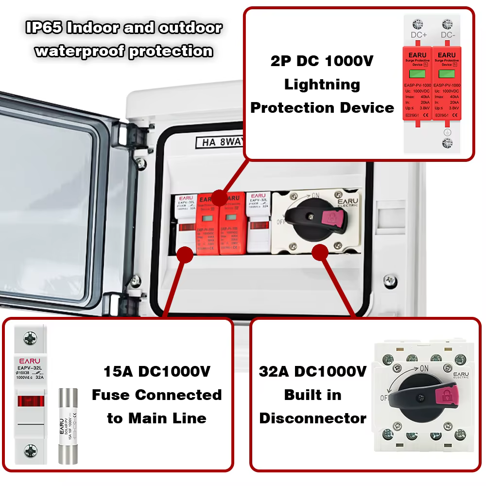 Boîtier de Combinateur Photovoltaïque Solaire DC 1000V 1 Entrée 1 Sortie avec Protection Contre les Surtensions et la