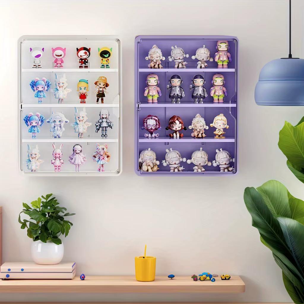 Boîte de rangement murale avec couvercle pour figurines d'action, jouets, présentoir à aspiration magnétique, organisateur pour boîte aveugle, boîte de rangement anti-poussière