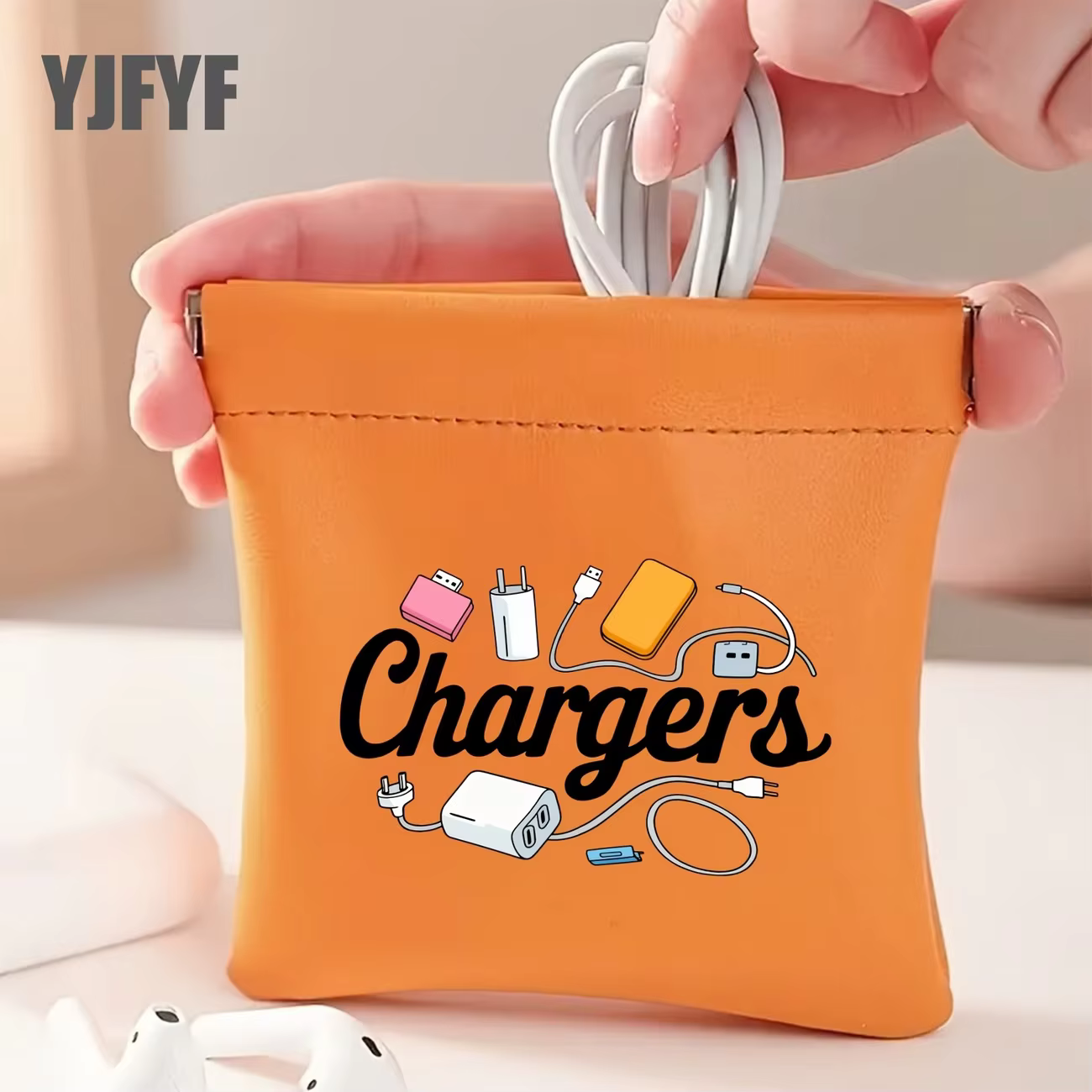 Pochette de rangement compacte en PU avec ouverture métallique
