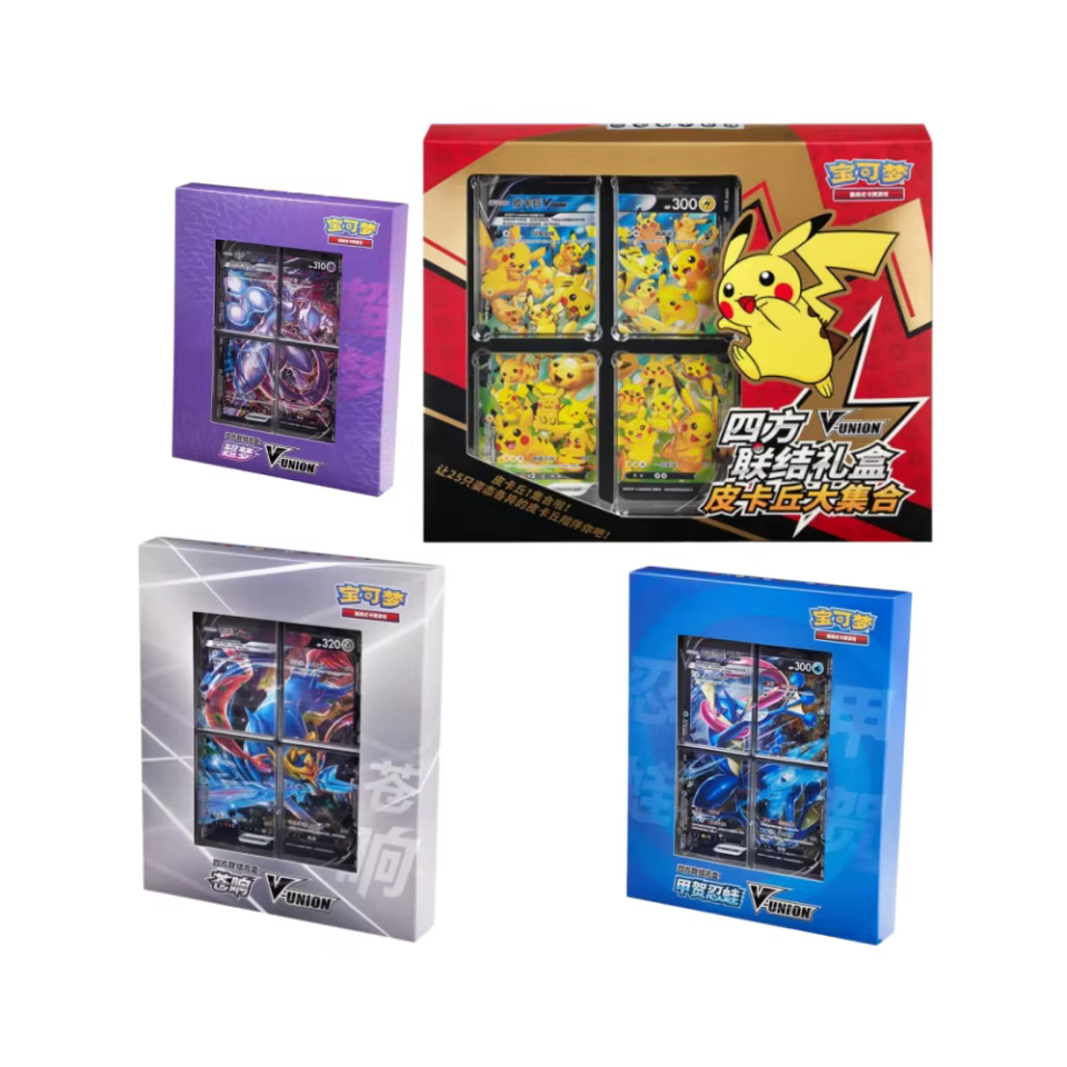 Jeu de cartes à collectionner Pokémon PTCG Pikachu V Union, boîte cadeau authentique à quatre connexions, cartes à collectionner en chinois simplifié