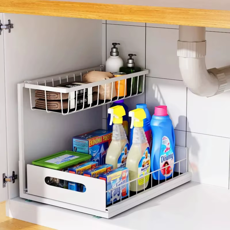 Outil magique de rangement de cuisine! Panier extractible Double couche sous l'évier