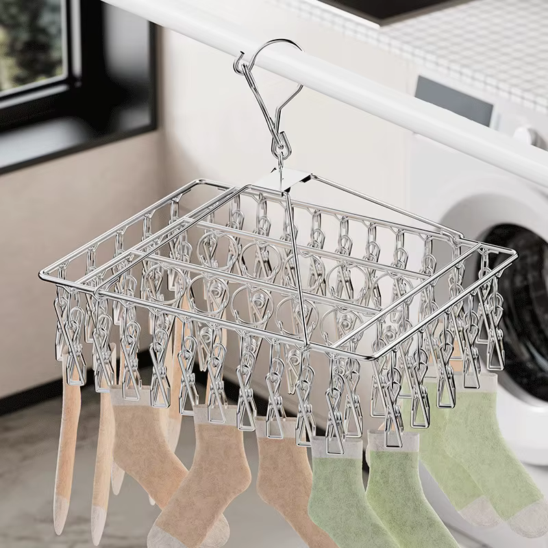 Étendoir à linge en acier coupe-vent avec pinces pour soutien-gorge