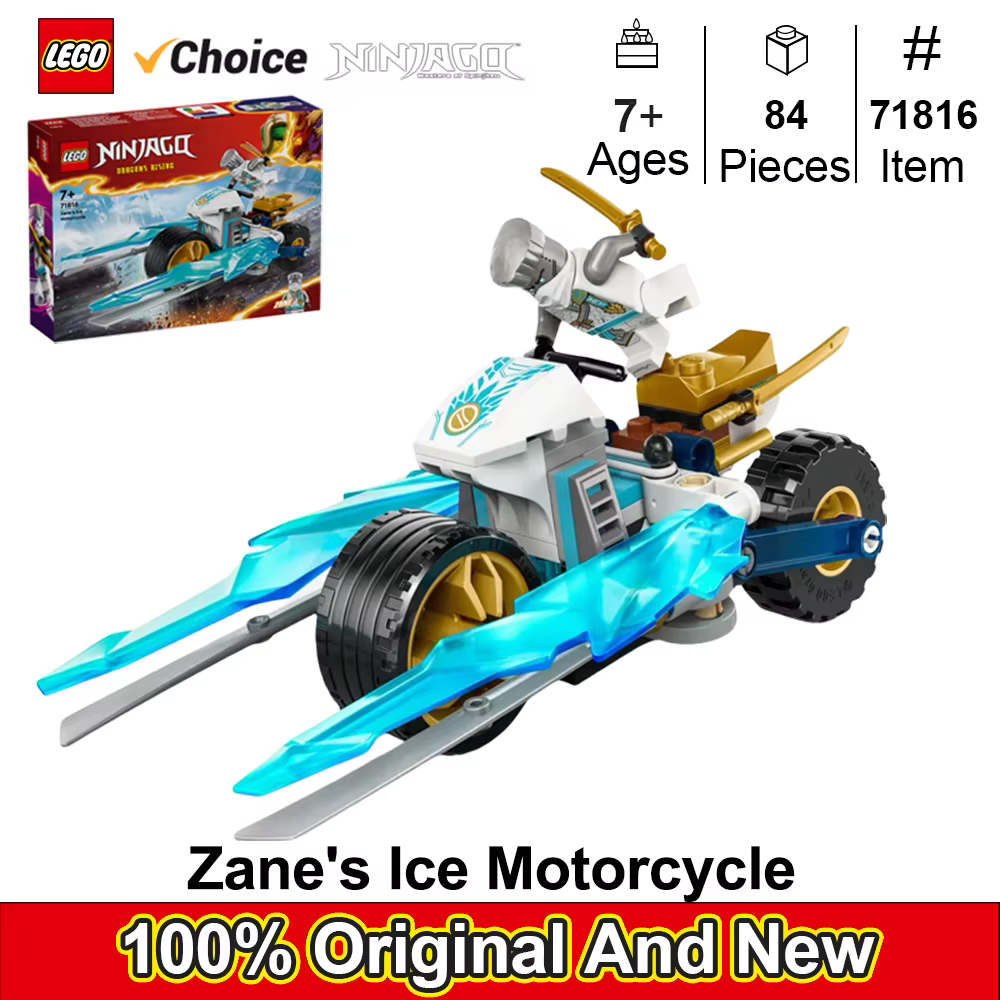 Jouet de moto de glace LEGO 71816 NINJAGO Zane, modèle de véhicule unisexe inclus, cadeau de ninja pour les enfants de 7 ans, 1 figurine