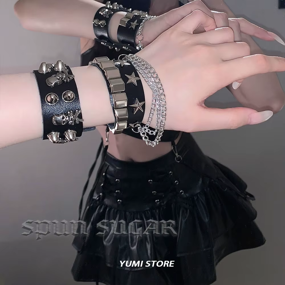 Bracelet Punk en cuir PU pour femmes et hommes, Rivet étoile, Hip Hop gothique, fille foncée, bijoux Rock, pendentif, chaîne d'amour, accessoires Hip Hop