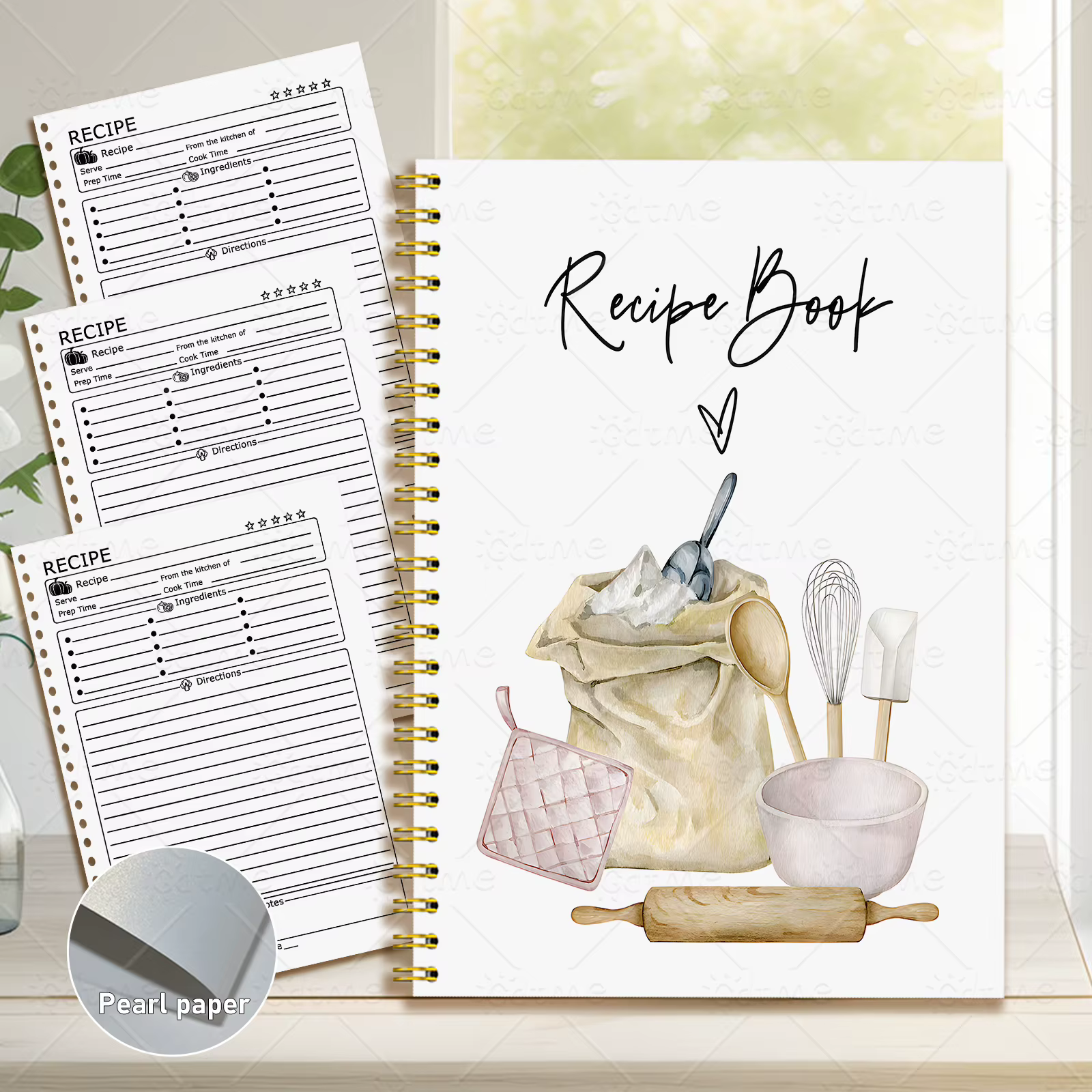 1 carnet de recettes, un planificateur de cuisine avec de jolis motifs culinaires et un journal alimentaire aux couleurs pastel pour les cuisiniers à domicile et les planificateurs de repas
