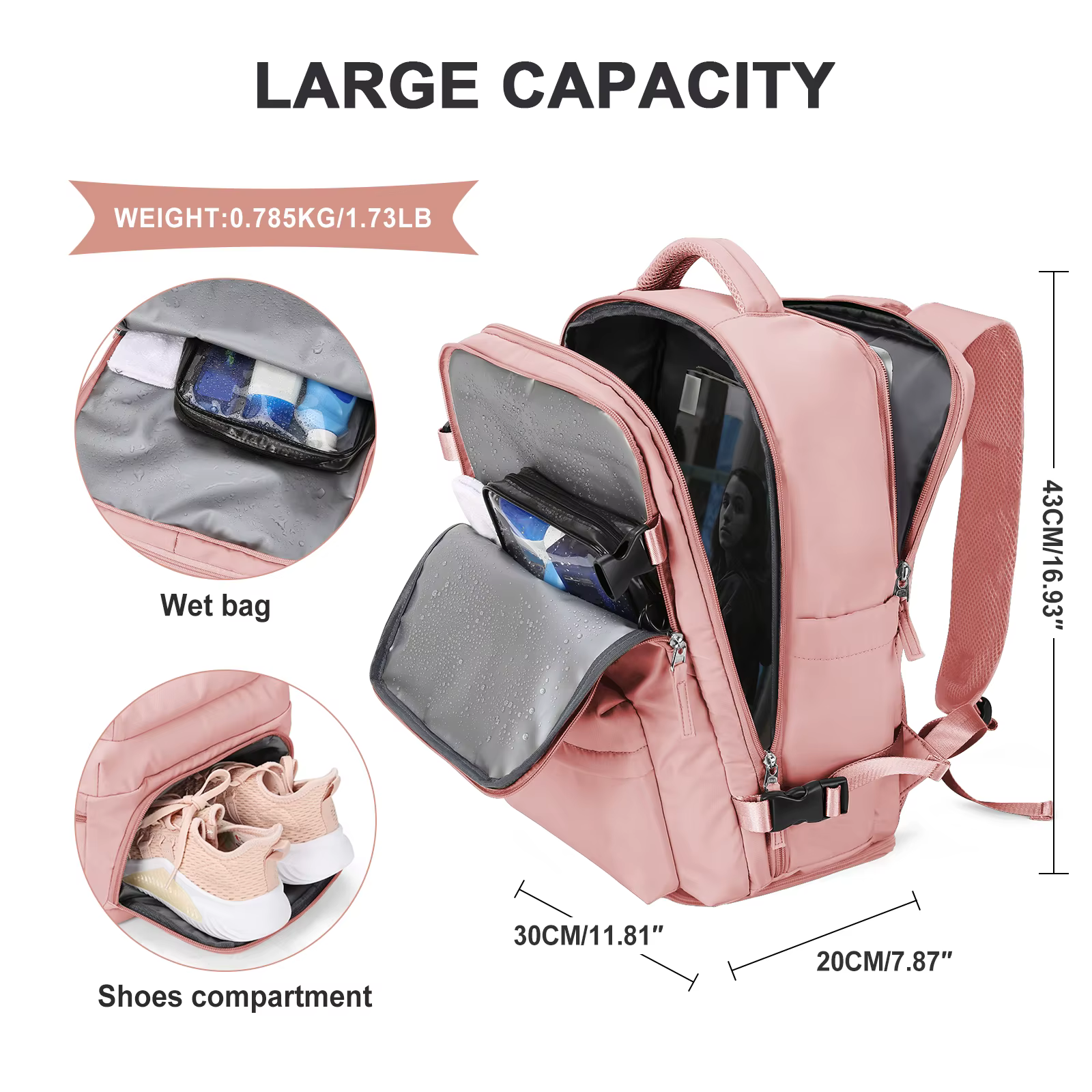 Lot de 3 sacs à dos de cabine Ryanair 40x30x20cm avec pompe manuelle et compression sous vide - Sac de voyage en nylon durable pour les courts séjours