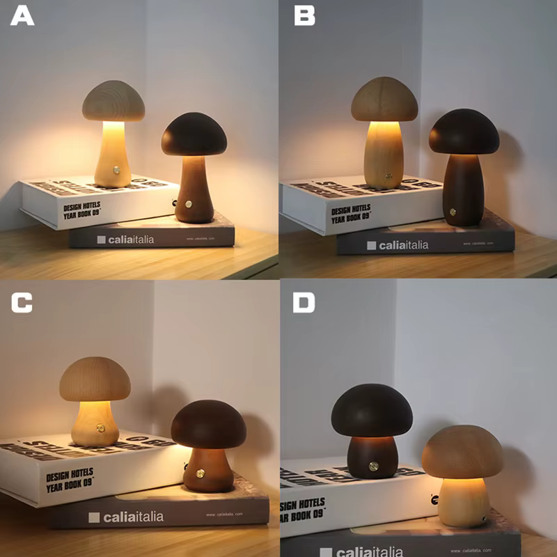 Champignons en bois veilleuse interrupteur tactile chambre lampe de Table de chevet noyer hêtre