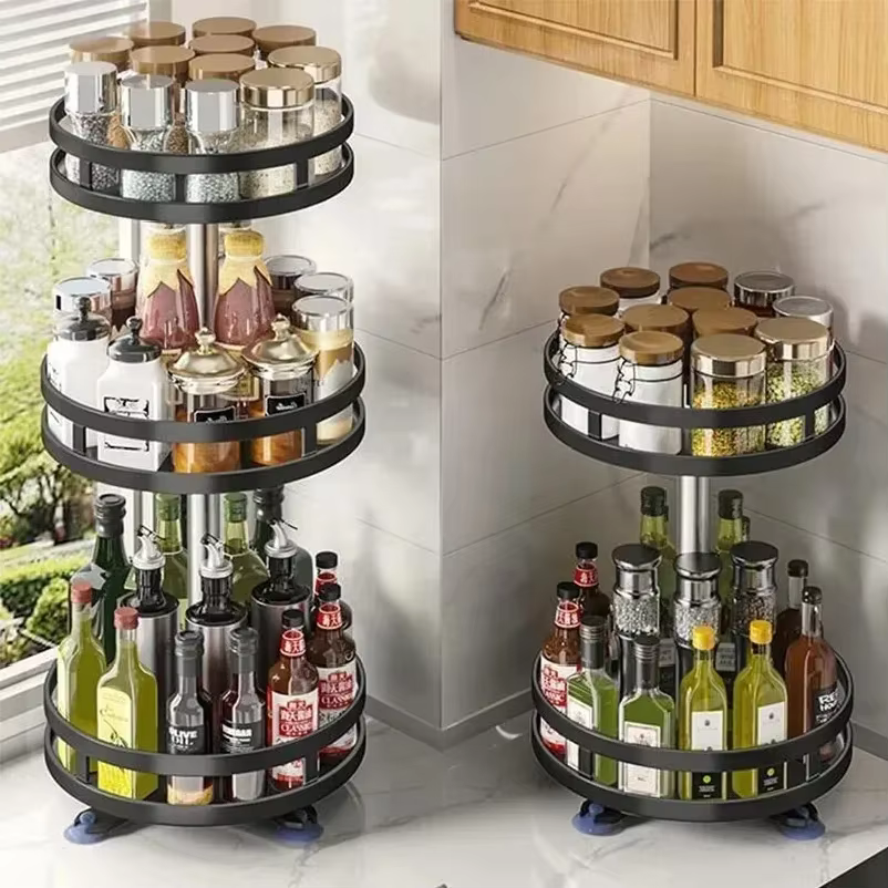 Étagère de rangement de cuisine rotative, accessoires de cuisine, support à épices, rangement optimisé, organisateur rotatif à 360 degrés, plateau tournant